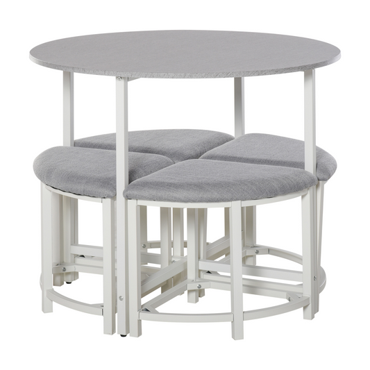 Modern Round Dining Table Set with 4 Upholstered Stools for Dining Room