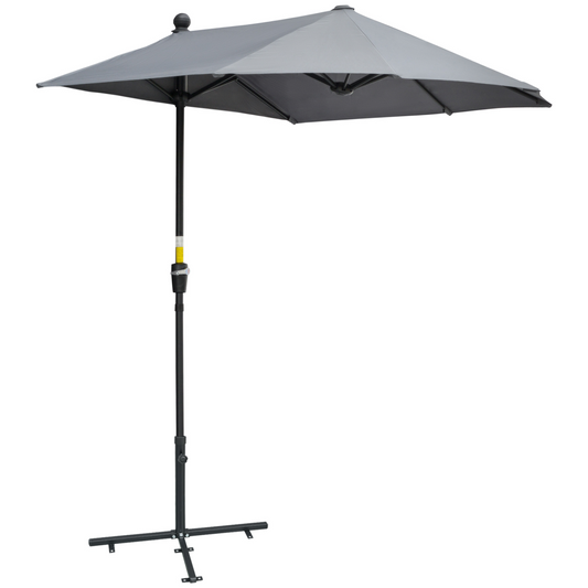 2m Half Garden Parasol Market Umbrella w/ Crank Handle, Base Dark Grey