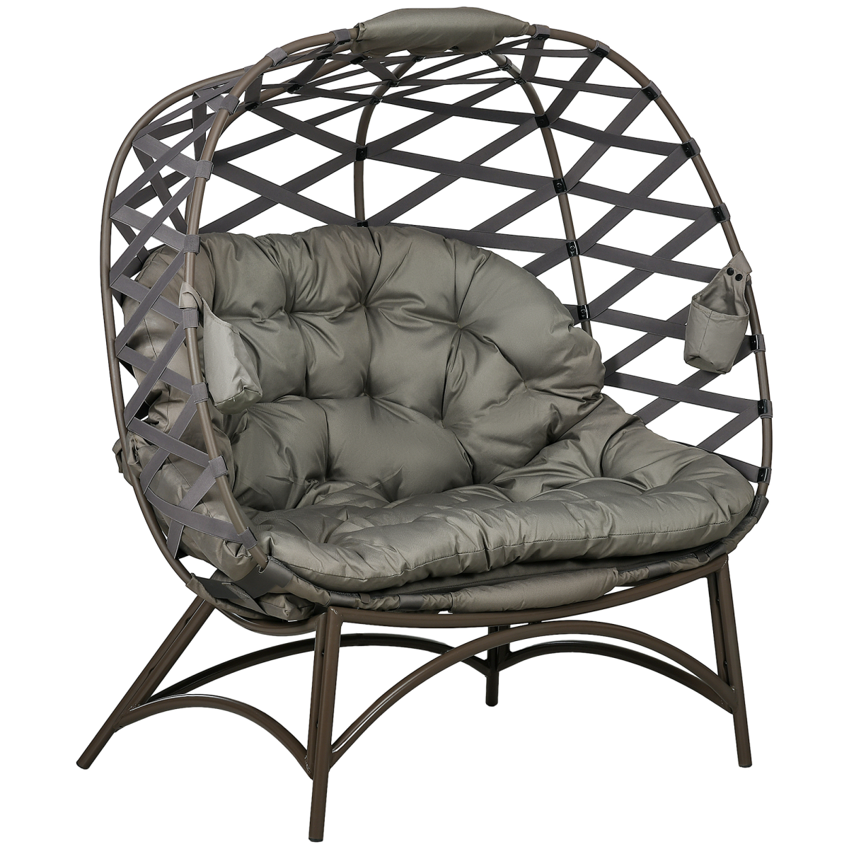 2 Seater Egg Chair Outdoor with Cushion, Cup Pockets - Sand Brown