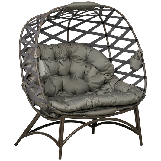 2 Seater Egg Chair Outdoor with Cushion, Cup Pockets - Sand Brown