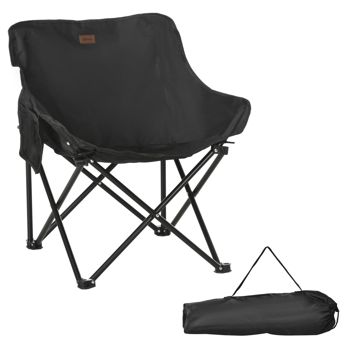 Folding Camping Chair with Carrying Bag and Storage Pocket, Black