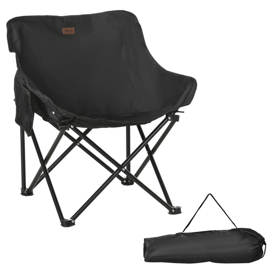 Folding Camping Chair with Carrying Bag and Storage Pocket, Black