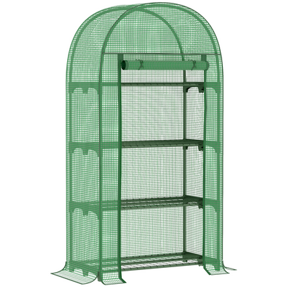 Mini Greenhouse with Storage Shelf, Roll-Up ZipDoorPE Cover, Green