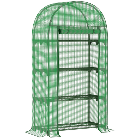 Mini Greenhouse with Storage Shelf, Roll-Up ZipDoorPE Cover, Green