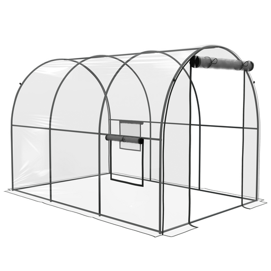 3 x 2 x 2m Polytunnel Greenhouse with Door, Windows, Steel Frame