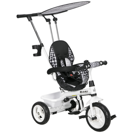 6 in 1 Kids Tricycle w/ Removable Handle for 1.5 year, White