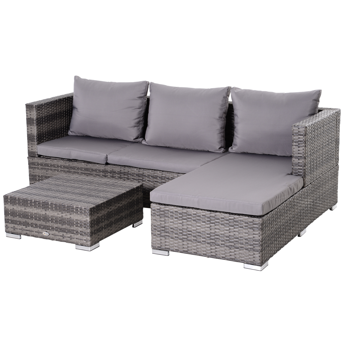 Rattan Garden Sofa Set Storage Table Wicker Patio Lounger 4-Seater Grey