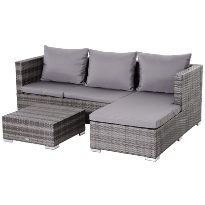 Rattan Garden Sofa Set Storage Table Wicker Patio Lounger 4-Seater Grey