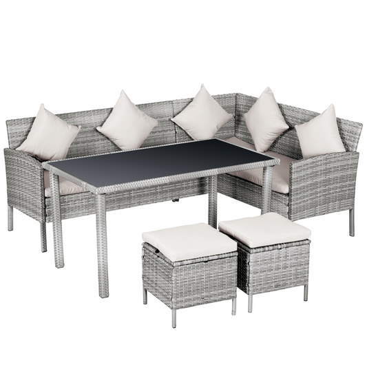 5 Pcs  Rattan Wicker Furniture Patio Dining Table Stool Chaise Lounge Set