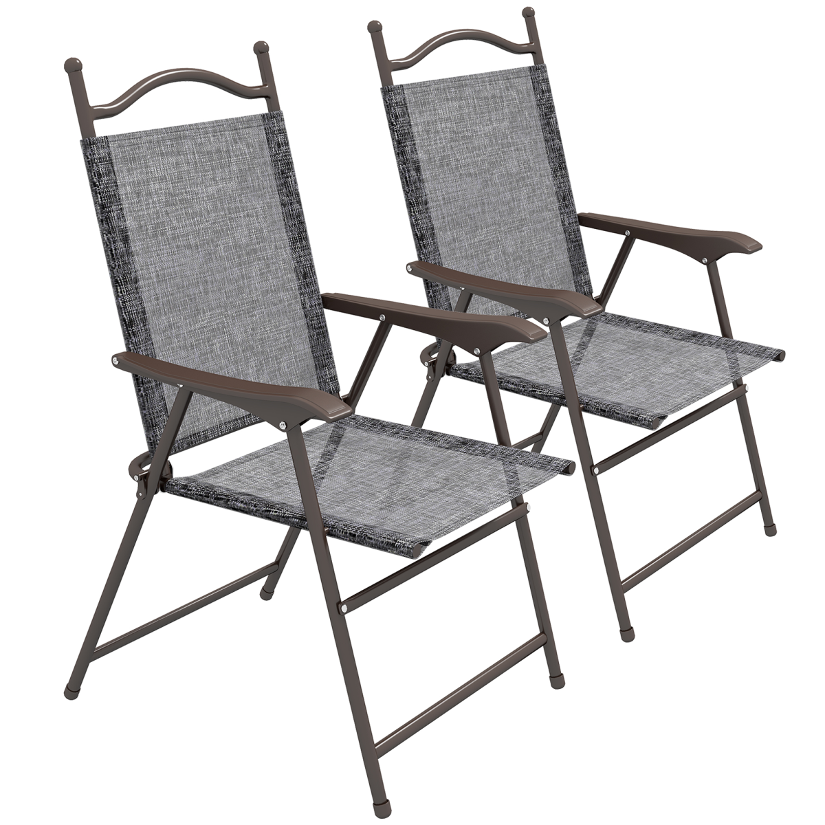 Folding Chairs Set with Armrest, Breathable Mesh Fabric Seat, Grey
