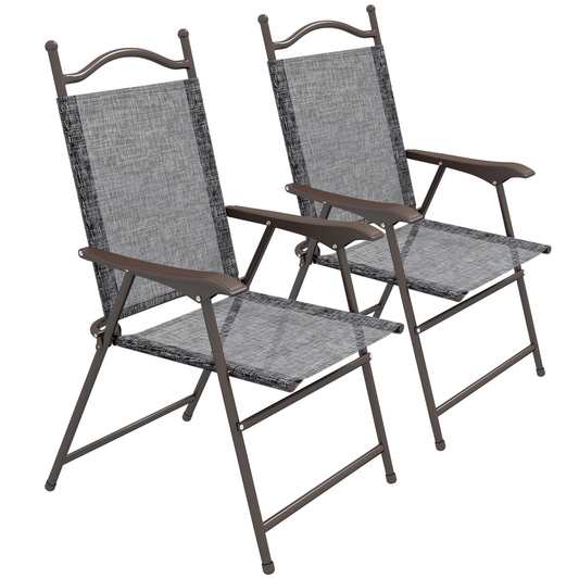 Folding Chairs Set with Armrest, Breathable Mesh Fabric Seat, Grey