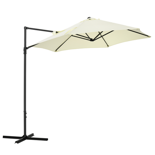 2.5M Garden Cantilever Parasol W/ 360 Rotation and Cross Base, Beige