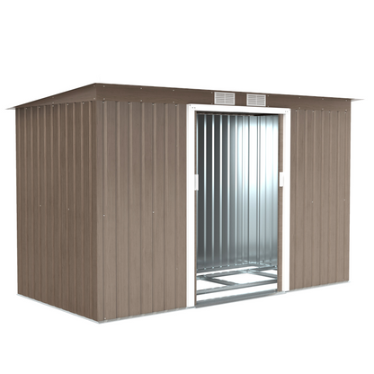 9 x 4ft Metal Garden Storage Shed Light Grey Wood Grain