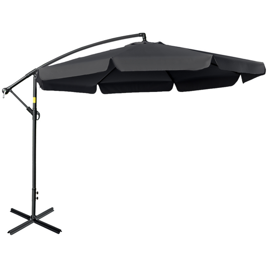 2.7m Garden Cantilever Banana Parasol Sun Shade w/ Crank, Black